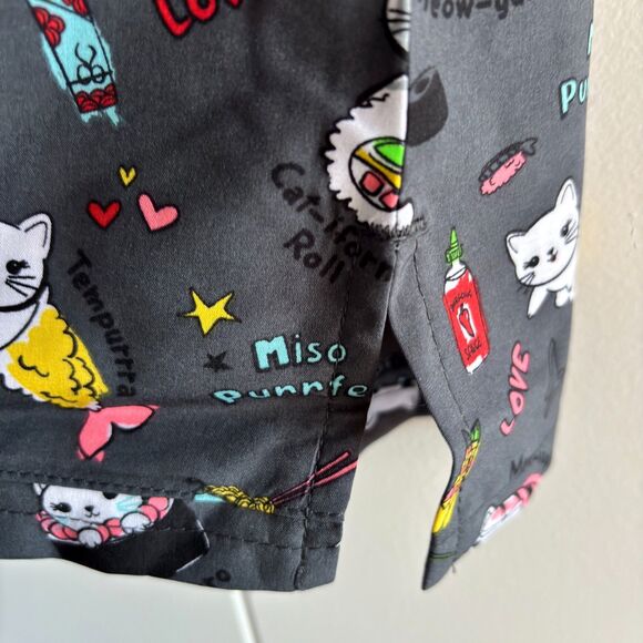Dickie's Medical Whimsical Cat Sushi Woman's Size L Charcoal Nurse Scrub Top - Picture 3 of 9